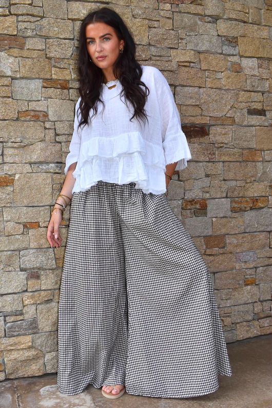 Arbi Gingham Palazzo Pant Chocolate